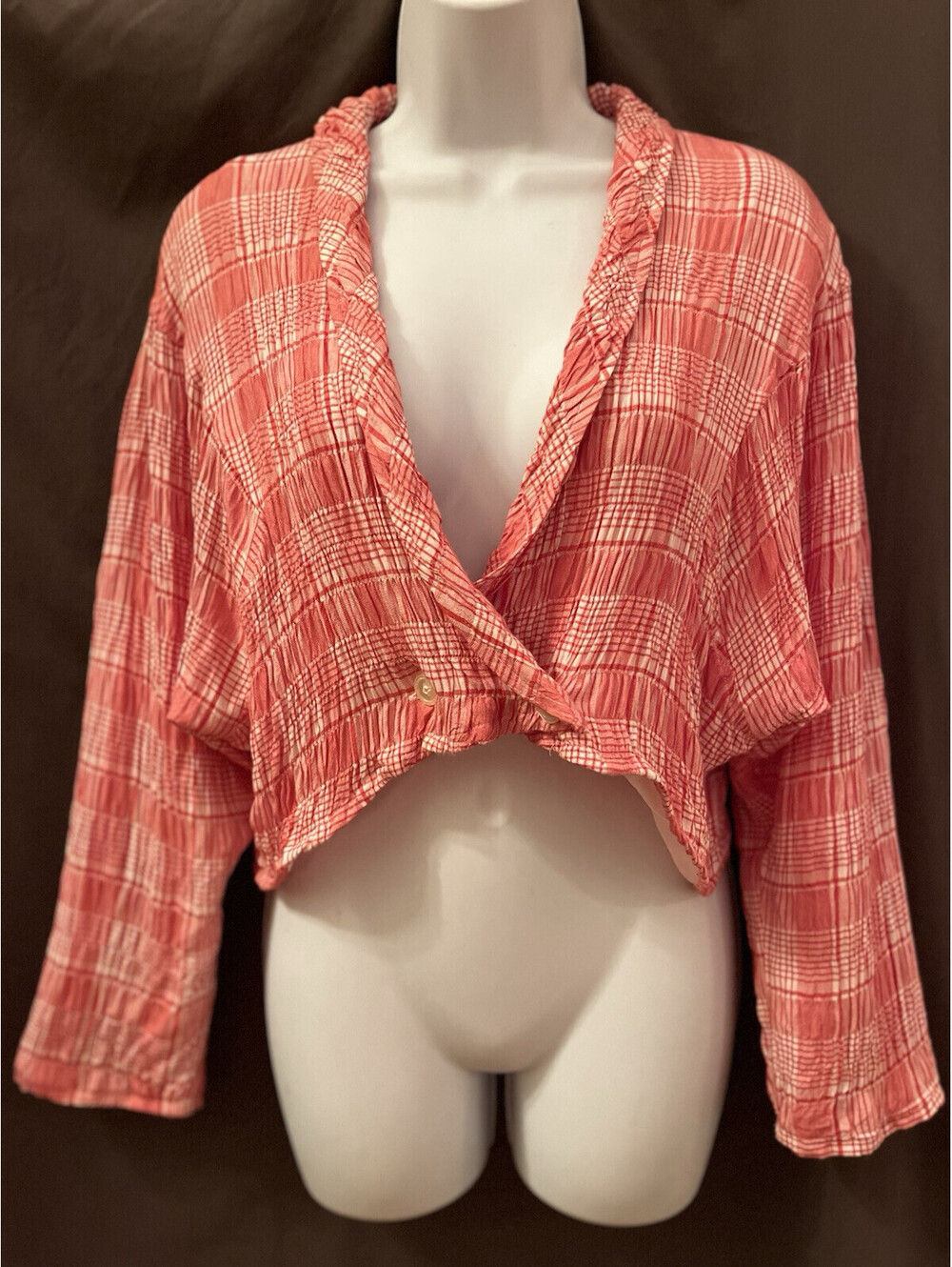 VTG 80s Contempo Casuals Crinkle Rayon Red Dolman Crop Bomber Blazer Jacket SZ M